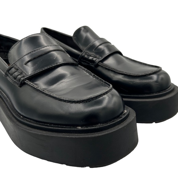 H&M Black Faux Leather Chunky Platform Preppy Slip On Penny Loafers (6) - Picture 9 of 16
